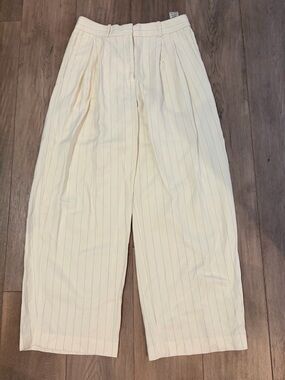 Babaton Cream Pinstripe Wide-Leg Linen Trousers